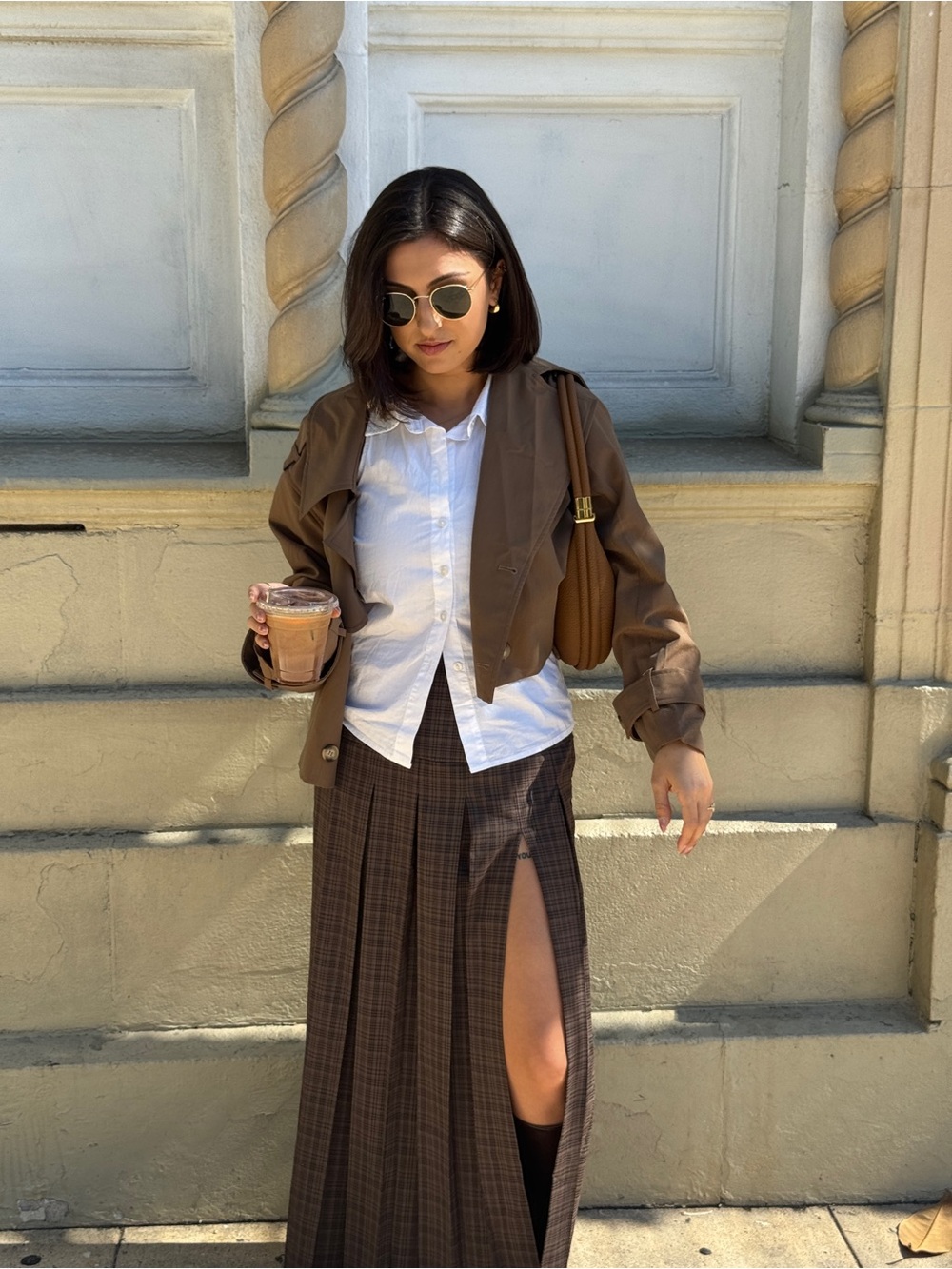 Lulus Vessa Brown Plaid High-Rise Pleated Maxi Skirt